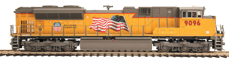 EMD SD70ACe - Standard DC -- Union Pacific 9096 (Armour Yellow, gray with US Flag)