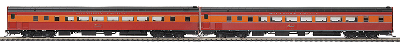 Southern Pacific P-S De-Skirted Articulated Coach - Ready to Run -- Southern Pacific #2485, 2486 (Daylight, red, orange, black, Lines)