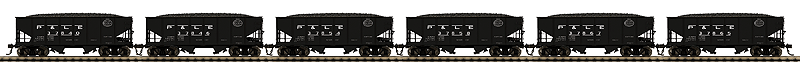 USRA 55-Ton Steel 2-Bay Hopper w/Load 6-Pack - Ready to Run -- Pittsburgh & Lake Erie (black, NYC System Logo)