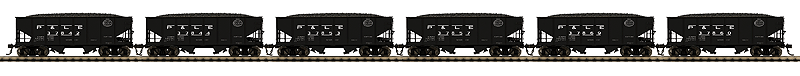 USRA 55-Ton Steel 2-Bay Hopper w/Load 6-Pack - Ready to Run -- Pittsburgh & Lake Erie (black, NYC System Logo)