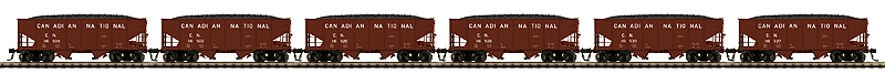 USRA 55-Ton Steel 2-Bay Hopper w/Load 6-Pack - Ready to Run -- Canadian National (Boxcar Red)