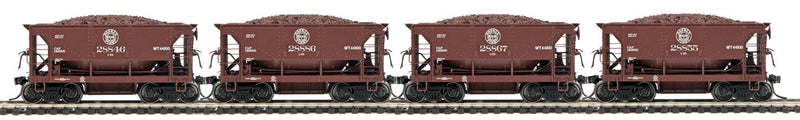 70-Ton Center Discharge Ore Car w/Load 4-Pack - 3-Rail - Ready to Run -- Duluth Missabe & Iron Range #28846, 28886, 28867, 28855 (U25, Boxcar Red)