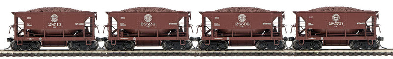 70-Ton Center Discharge Ore Car w/Load 4-Pack - 3-Rail - Ready to Run -- Duluth Missabe & Iron Range #28513, 28524, 28536, 28550 (U25, Boxcar Red)