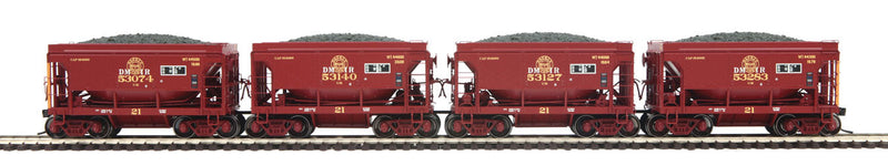 70-Ton Center Discharge Ore Car w/Load 4-Pack - 3-Rail - Ready to Run -- Duluth Missabe & Iron Range #53283, 53127, 53140, 53074 (U30 Mini Quad)