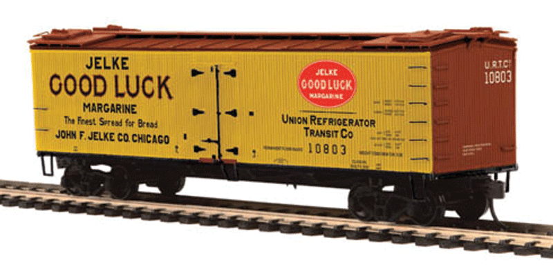 R40-2 Wood Reefer - Ready to Run -- Jelke Good Luck Margarine #10808 (yellow, Boxcar Red, red)