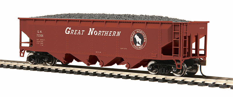 Offset Quad Hopper - Ready to Run -- Great Northern #73306 (red, Rocky Silhouette Logo)