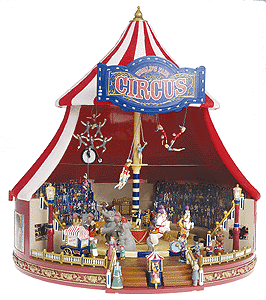 World's Fair Big Top Music Box -- w/Animated Acrobats, Horses & Lions. Plays 15 Christmas Carols & 15 Classics