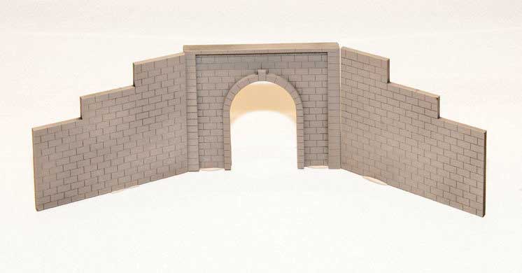Single-Track Tunnel Portal 2-Pack with Wing Walls -- Laser-Cut Masonite Kit - 3-1/2 x 2-3/4" 8.9 x 7cm