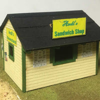 Andi's Sandwich Shop and Newsstand -- Laser-Cut Wood Kit - 4-1/4 x 3-1/4" 10.8 x 8.3cm