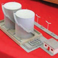 Twin-Tank Fuel Facility w/Office & Platform - Kit (Plastic) -- 9 x 3-1/2 x 3-1/2" 22.9 x 8.9 x 8.9cm