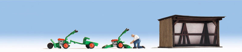 In the Country -- Farm Implements, Figure & Mower Shed