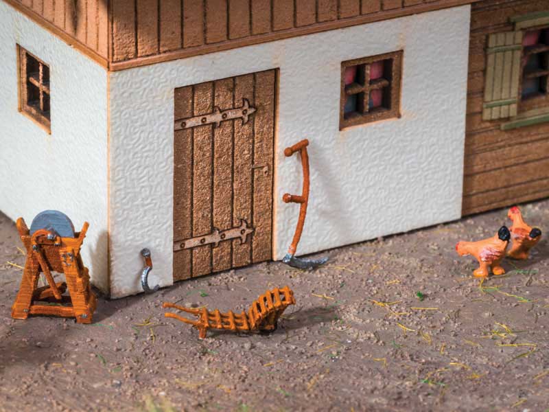Haymaking Set -- Hay Cart, Whetstone, Scythe, Sickle