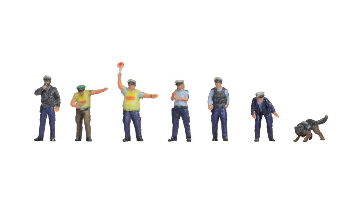 Police Officers - Color 3D Print -- 6 Officers, 1 Dog (blue uniforms)