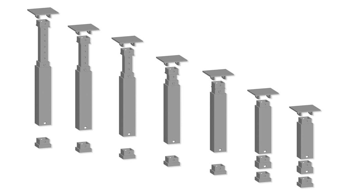 Base Plate Pier/Pillar Roadbed Support Incline Set - Easy-Track -- 14 Pillars, 2-1/2" 63.25mm to 5-29/32" 150.25mm