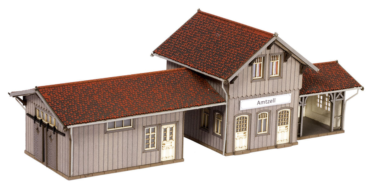 Amtzell Train Station -- Laser-Cut Card Kit - 8-5/8 x 3-3/ x 3-1/8" 21.9 x 8.6 x 8cm-1