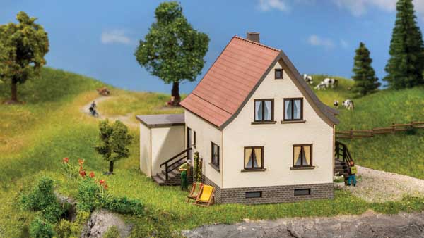 Small Stucco Single-Family House with Garage -- Laser-Cut Kit - 5 x 5-1/16 x 3-3/4" 12.6 x 13.2 x 9.5cm-1