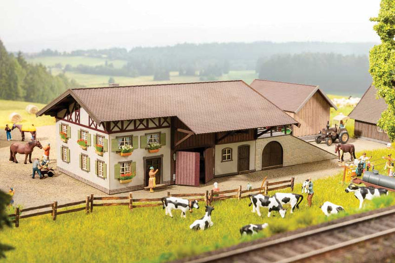Farm with Ramp -- Laser-Cut Card Kit - Main Building: 6-13/16 x 6-1/8 x 3-1/4" 17.3 x 15.6 x-1