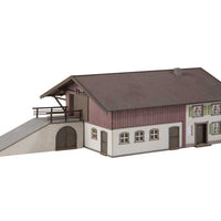 Farm with Ramp -- Laser-Cut Card Kit - Main Building: 6-13/16 x 6-1/8 x 3-1/4" 17.3 x 15.6 x