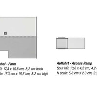 Farm with Ramp -- Laser-Cut Card Kit - Main Building: 6-13/16 x 6-1/8 x 3-1/4" 17.3 x 15.6 x