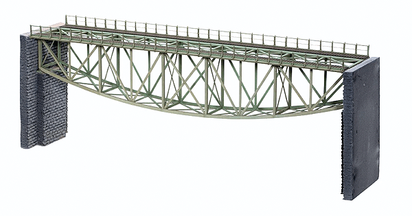 Steel Fishbelly Truss Bridge w/Cut-Stone Abutments - Kit (Laser-Cut Card) -- 14-3/16" 36cm Long; Abutments: 5-1/16" 12.8cm Tall