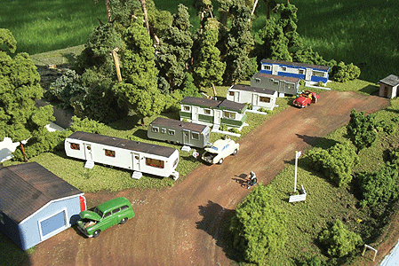 1950s-Era Trailer Park (Unpainted Resin Kit) -- Includes 6 Mobile Homes, 1 Tool Shed, 2 Lawn Mowers, 2 Pop Machines & More