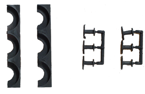 Tavern/Lounge Car Interior Parts; Settee (2) & Semi-Circular Tables (6) -- Gray Plastic
