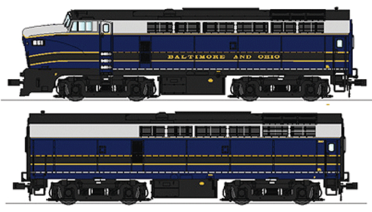 Diesel Baldwin Sharknose BF-16 Powered A-B Set w/Paragon II Sound -- Baltimore & Ohio #851-A/851X (blue, gray, gold)