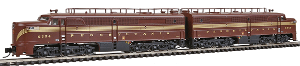 Diesel PA-1 A-A Set Both Powered w/LokSound DC/DCC -- Pennyslvania #5754A, #5759A w/Train Phone Antenna (5-Stripe, Tuscan)