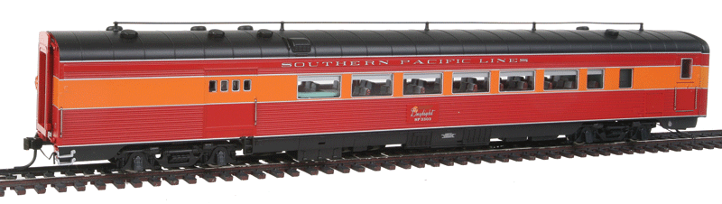 SP Morning Daylight Baggage-Chair (Coach) w/Antenna - Ready to Run -- Southern Pacific #3303 (1941 Pre-War Scheme, red, orange, Lines Lettering)