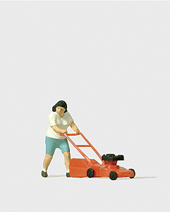 Woman Mowing The Lawn