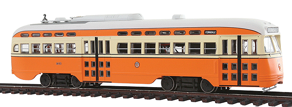 Executive Line Post-War PCC Streetcar - Standard DC -- Johnstown, Pennsylvania #403 w/Small Roof Vents (orange, white)