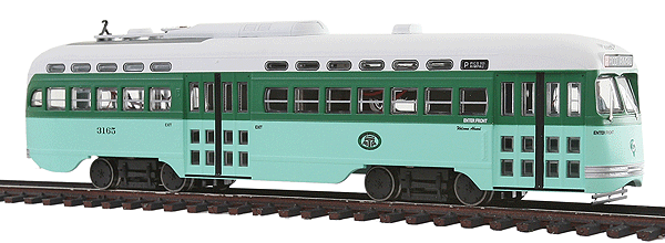 Executive Line Post-War PCC Streetcar - Standard DC -- Los Angeles MTA #3165 w/Small Roof Vents (2-Tone Green, white)