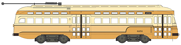 Executive Line Post-War PCC Street Car - Standard DC -- Cleveland, Ohio #4251 w/Full-Length Roof Fan (cream, tan)