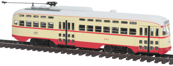 Executive Line Post-War PCC Street Car - Standard DC -- Detroit #180 w/Small Roof Vents (cream, red, white)
