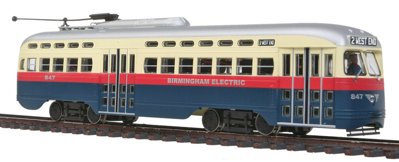 PCC Streetcar - Standard DC - Executive Line -- Birmingham, Alabama #847 (cream, orange, blue)