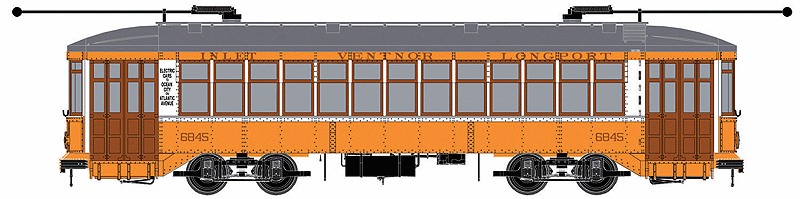 2-Truck Streetcar - Standard DC - Executive Line -- Atlantic City #6845 (orange, white; Destination: Margate)