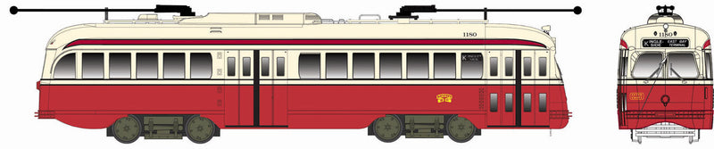 Kansas City-Style Post-War PCC Streetcar w/LokSound & DCC - Executive Line -- San Francisco Muni #1180 (Ex-Toronto, maroon, cream, K Ingleside E. Bay Term