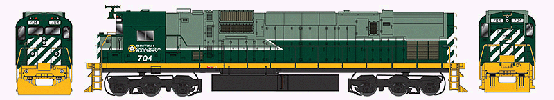 Executive Line Diesel Alco C-630M, Powered, w/SoundTraxx Sound -- British Columbia Railway #704 Dofasco Trucks