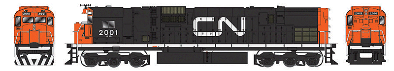 Executive Line Diesel Alco C-630M, Powered, w/SoundTraxx Sound -- Canadian National #2001 Dofasco Trucks