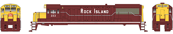 GE U25B - Standard DC - Executive Line -- Rock Island #223 (maroon, yellow ends)-1