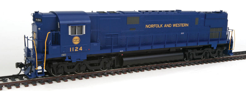 Alco C628 High Hood w/LokSound & DCC - Executive Line -- Norfolk & Western #1124 (blue, yellow, Hamburger Logo)