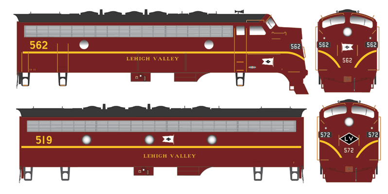 EMD F7 A-B Set w/LokSound & DCC - Executive Line -- Lehigh Valley #562, 519 (Cornell Red, yellow, black, Flag Nose Logo)-1