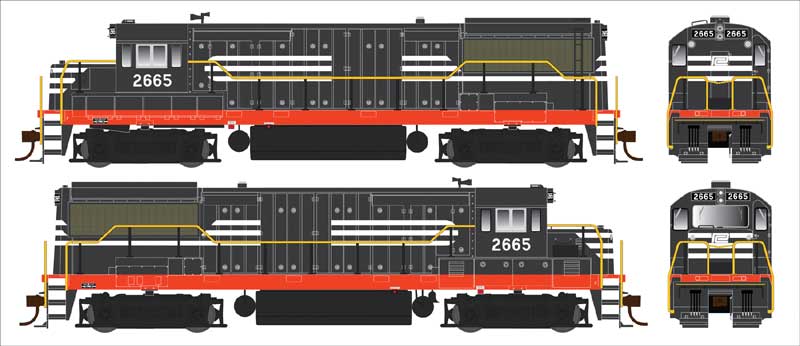 GE U25B Phase IIb - LokSound and DCC -- Penn Central 2665 (Patched ex-NH, black, white, red)