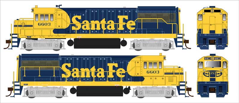 GE U25B Phase IIa - Standard DC -- Santa Fe 6610 (Warbonnet, blue, yellow)