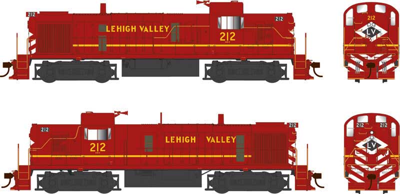 Alco RS3 Phase 3 - Standard DC -- Lehigh Valley #212 (Ex-PRR Final Scheme, Cornell Red, yellow, white, black)
