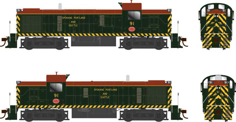 Alco RS3 Phase 3 - LokSound & DCC -- Spokane, Portland & Seattle #94 (As-Delivered, black, yellow, brown)