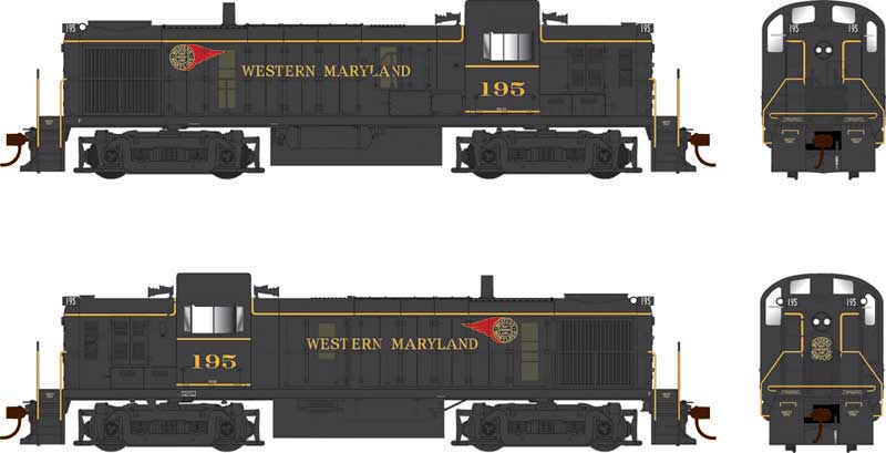 Alco RS3 Phase 3 - LokSound & DCC -- Western Maryland #196 (As-Delivered, black, yellow, red Fireball Logo)
