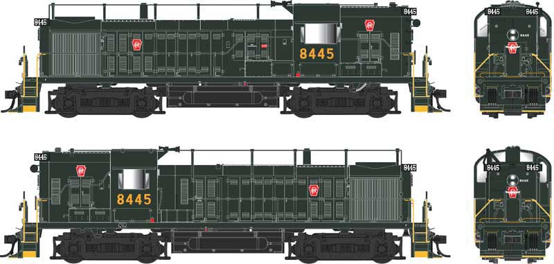 Alco RS3 Hammerhead High Hood - ESU LokSound and DCC -- Pennsylvania Railroad #8445 (With Trainphone Antenna, Brunswick Green, Smal