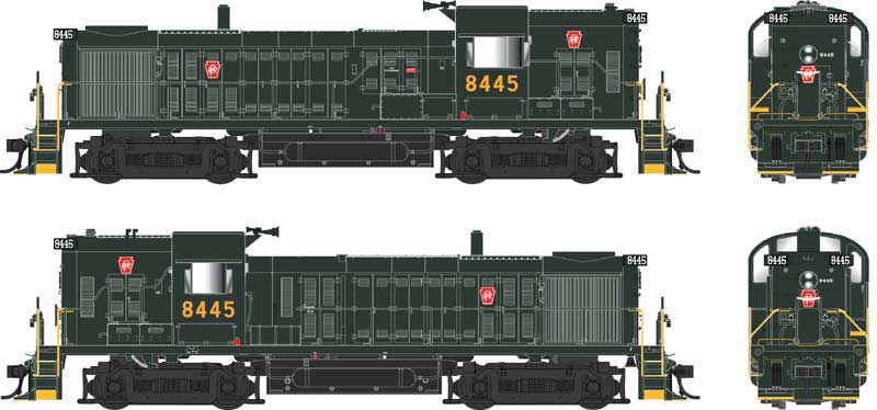 Alco RS3 Hammerhead High Hood - Standard DC -- Pennsylvania Railroad #8445 (No Trainphone Antenna, Brunswick Green, Small r