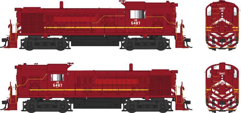 Alco RS3 Hammerhead High Hood - ESU LokSound and DCC -- Conrail #5487 (Patched, Late Cornell Red, yellow, white)